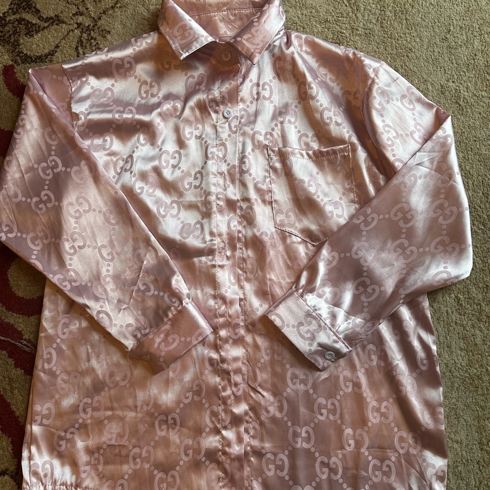 Fashion Pink Satin women’s  Shirt Small